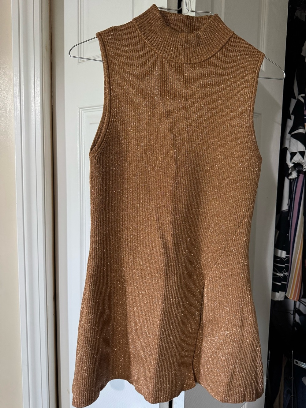 House of Harlow 1960 Sleeveless Metallic Knit Mock Neck Dress - Copper